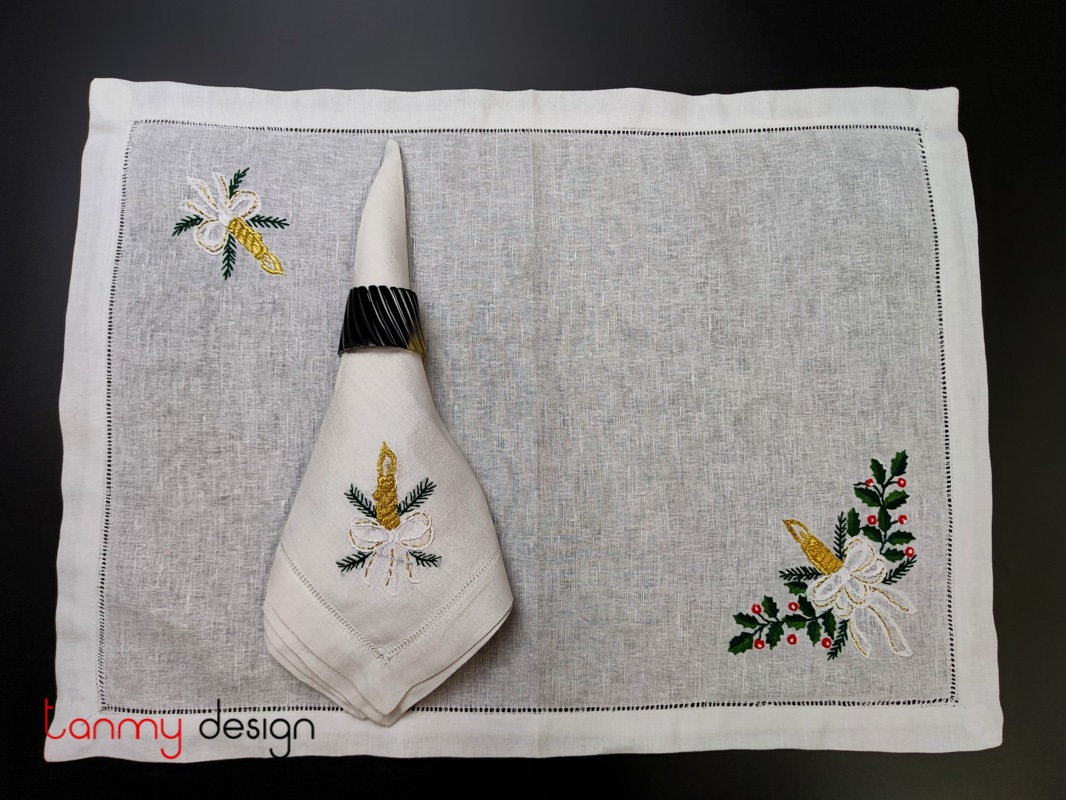 Christmas placemat & Napkin setCandle embroidery